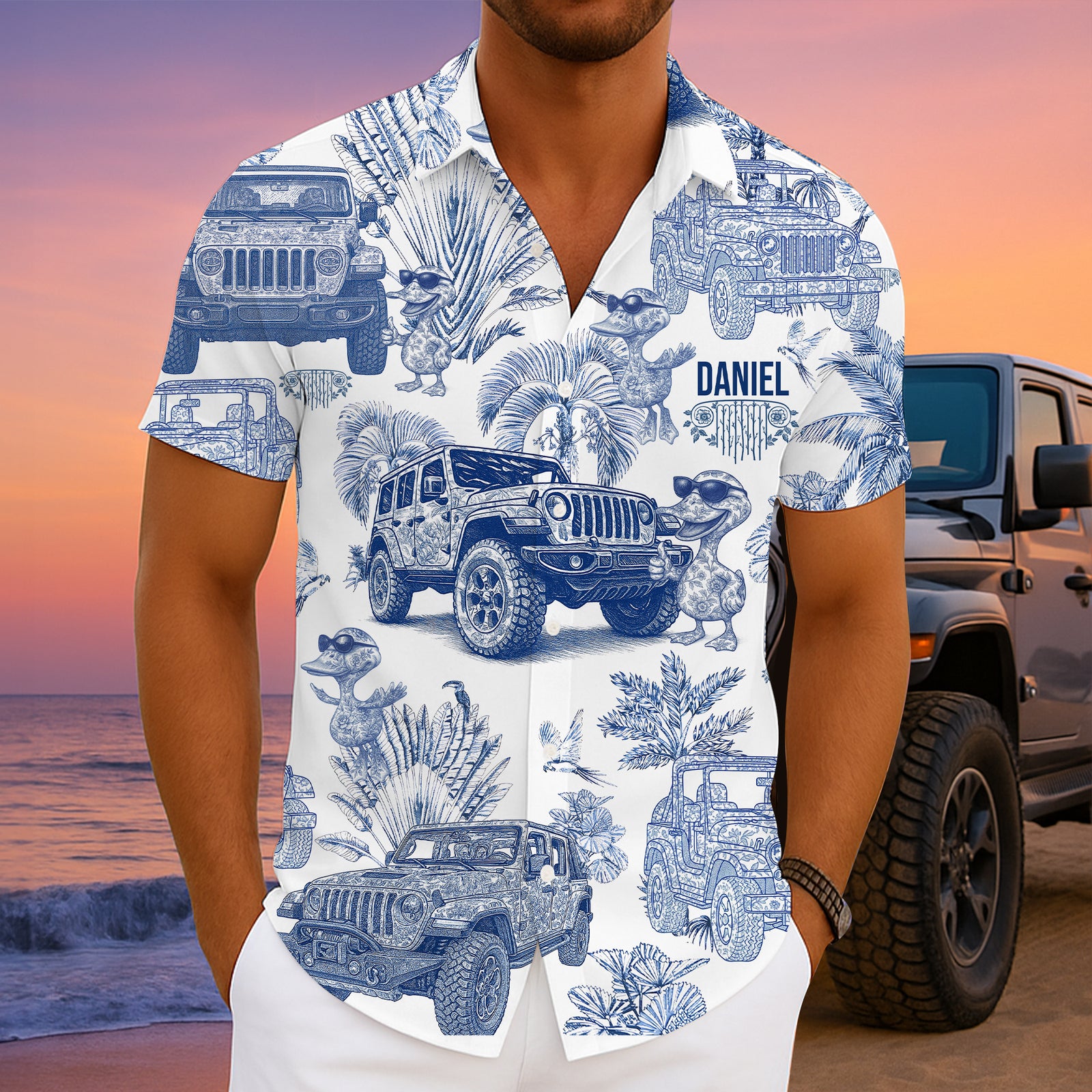 Vintage Toile Blue Pattern Hawaiian Shirt- Personalized Gifts For Off-road Lovers 01qhlu130625-Homacus