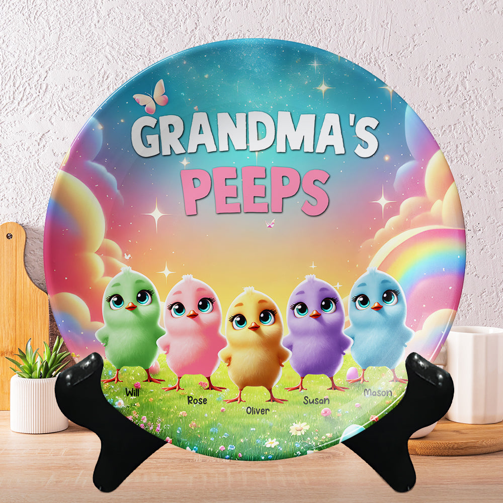 Personalized Gifts For Grandma Round Plate, Easter Day Chick Peeps 022TGMH180325-Homacus