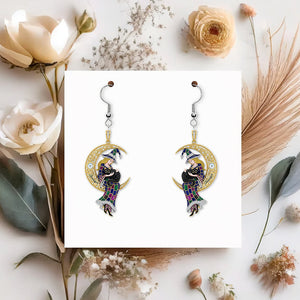Black Cat & Witch Acrylic Earrings – Personalized Gifts For Witch Lovers 03naqn110725-Homacus