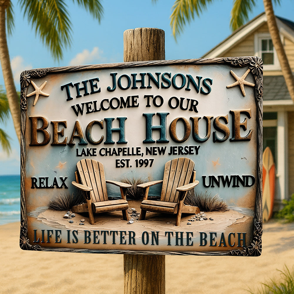 Beach House Entrance Metal Sign - Personalized Gifts For Family At Beach 01qhqn070725-Homacus