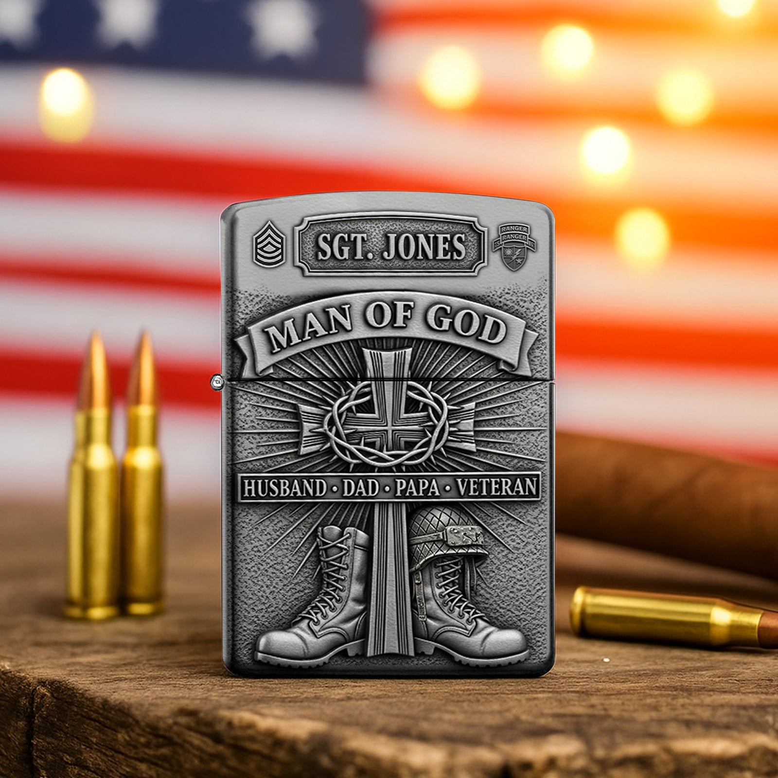 Man Of God - Cross and Military Boots Lighter, Personalized Gifts For Veteran-Homacus