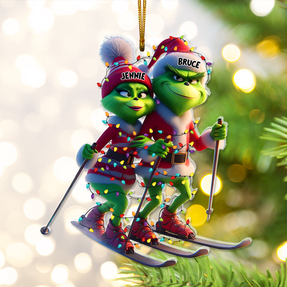 Personalized Gifts For Couples, Green Monsters Skiing Acrylic Ornament 01OHLU221124-Homacus