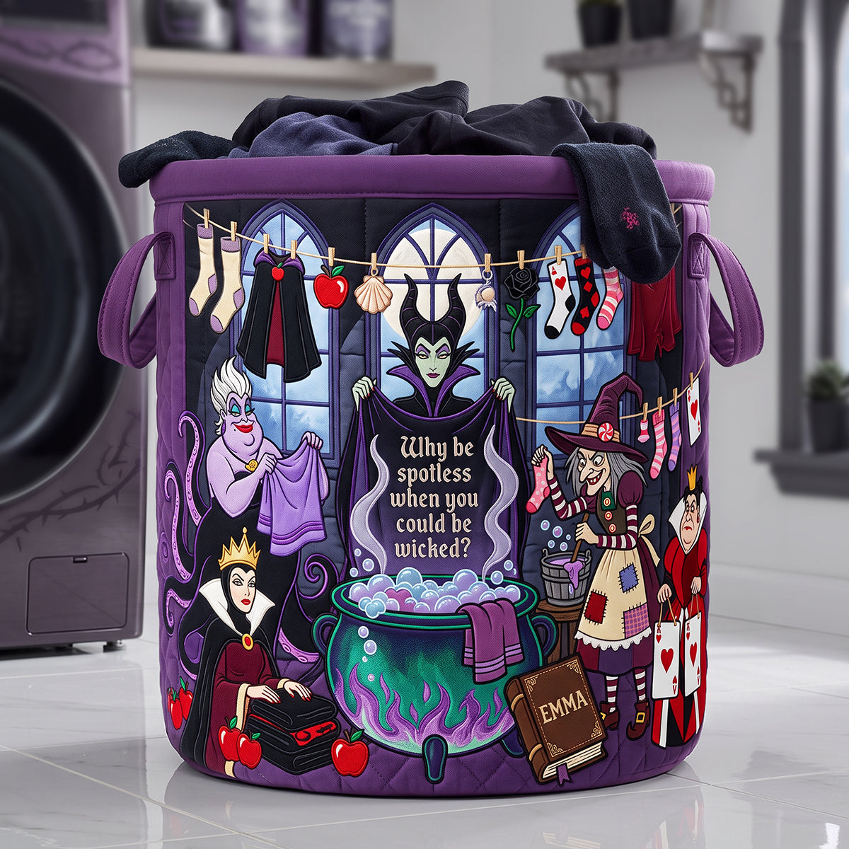 Villains Doing Laundry Quilted Laundry Basket - Personalized Gifts 04hata180726-Homacus