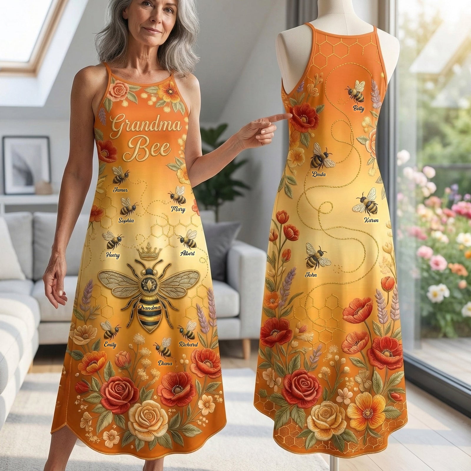 Cute Little Bee Suspender Maxi Dress - Personalized Gift For Grandma/ Mom 01PAQN200326-Homacus