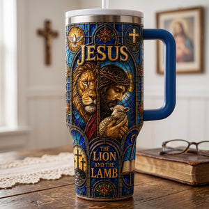 Jesus The Lion And The Lamp 40oz Tumbler With Handle - Personalized Gifts For Christians 03palu290626-Homacus