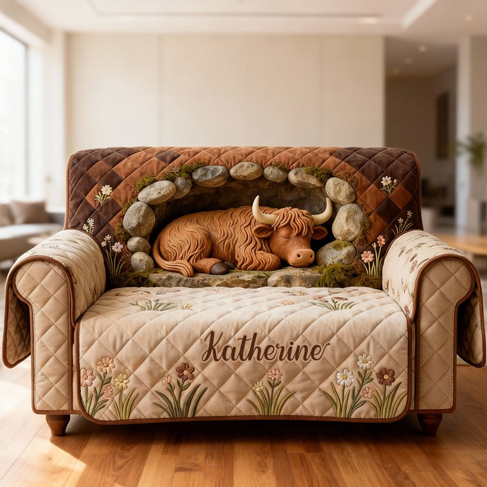 Highland Cow Quilted Sofa Cover - Personalized Gifts For Highland Cow Lovers 04kidt300126-Homacus