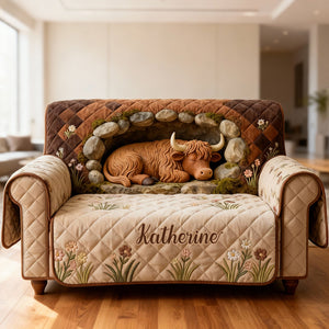 Highland Cow Quilted Sofa Cover - Personalized Gifts For Highland Cow Lovers 04kidt300126-Homacus