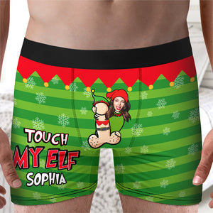 Custom Photo Gifts For Men Boxers, Funny Couple Touch My Elf 01toqn240924-Homacus