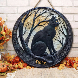 Personalized Black Cat Round Metal Sign 01hutn210824 Halloween Gifts-Homacus