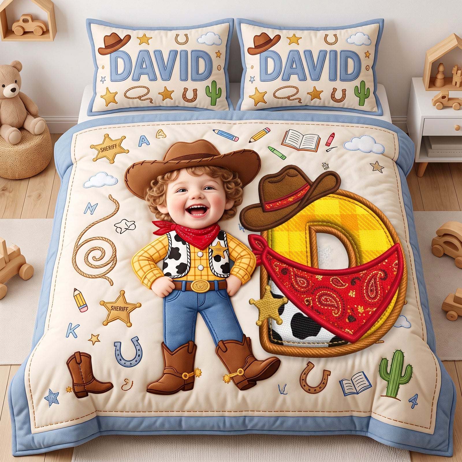 Custom Photo Cowboy CowGirl Quilt Bed Set - Personalized Gifts For Kid 04naqn020726-Homacus