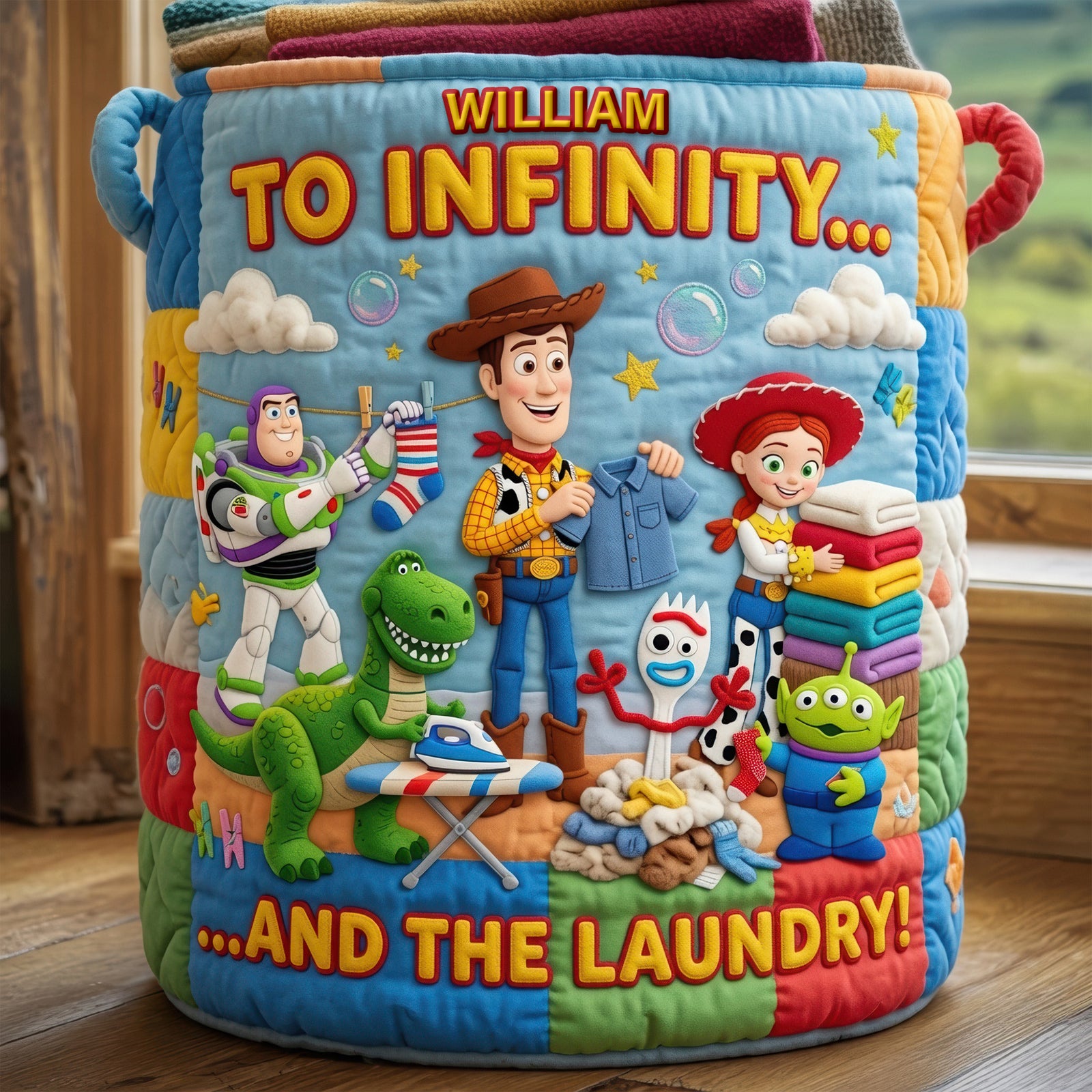 Lovely Characters Quilted Laundry Basket - Personalized Gifts 06tyqn300626-Homacus