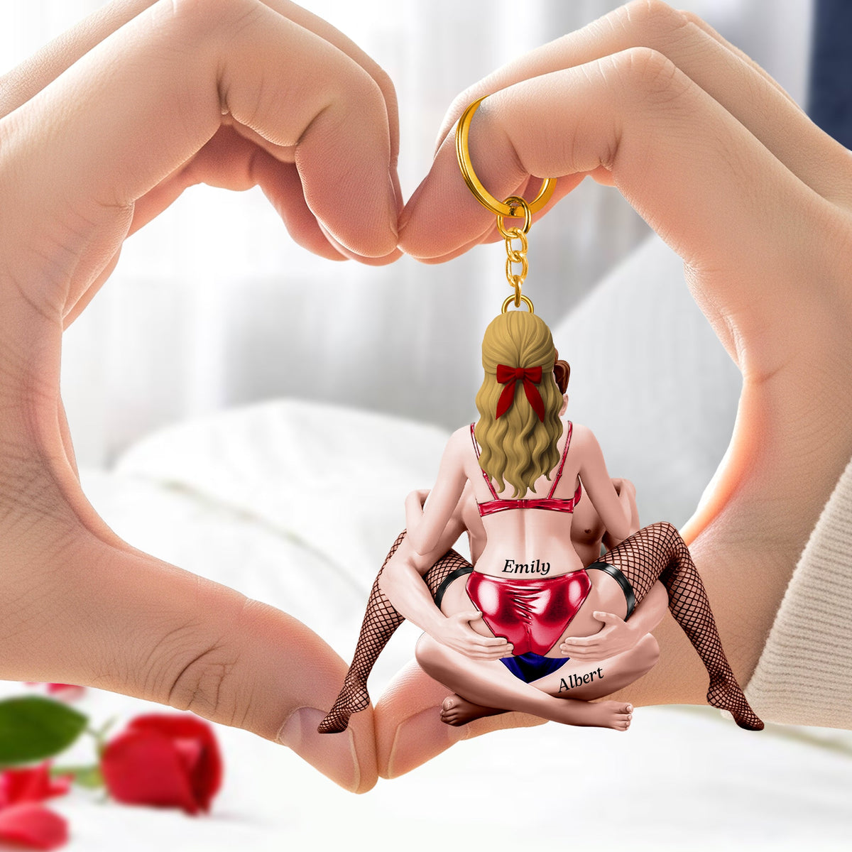 Cheeky Hugging Couple Acrylic Keychain - Personalized Gifts For Couples 05HUQN290126-Homacus