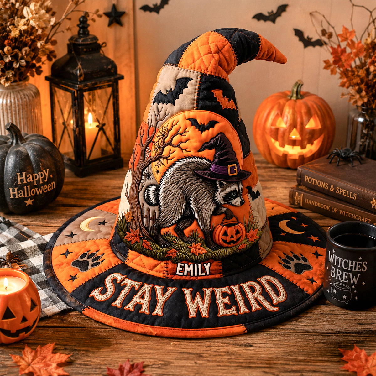 Special Raccoon Quilted Witch Hat, Personalized Gift For Halloween 03qhdh180826