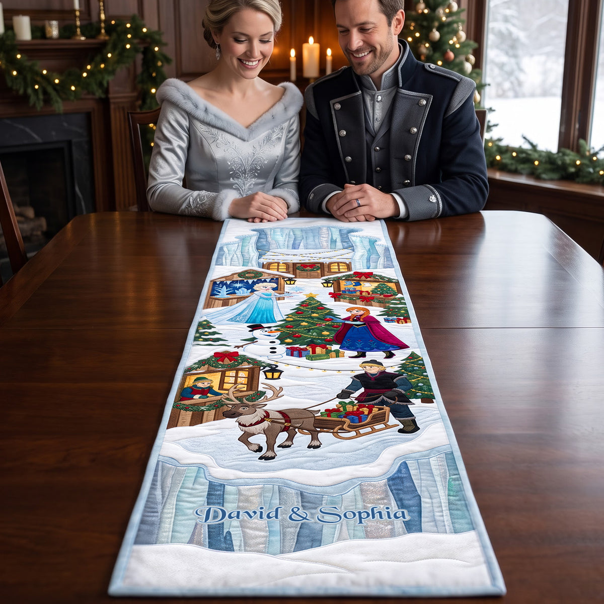 Festive Winter Village Table Runner - Personalized Gift For Family 01HAQN210826