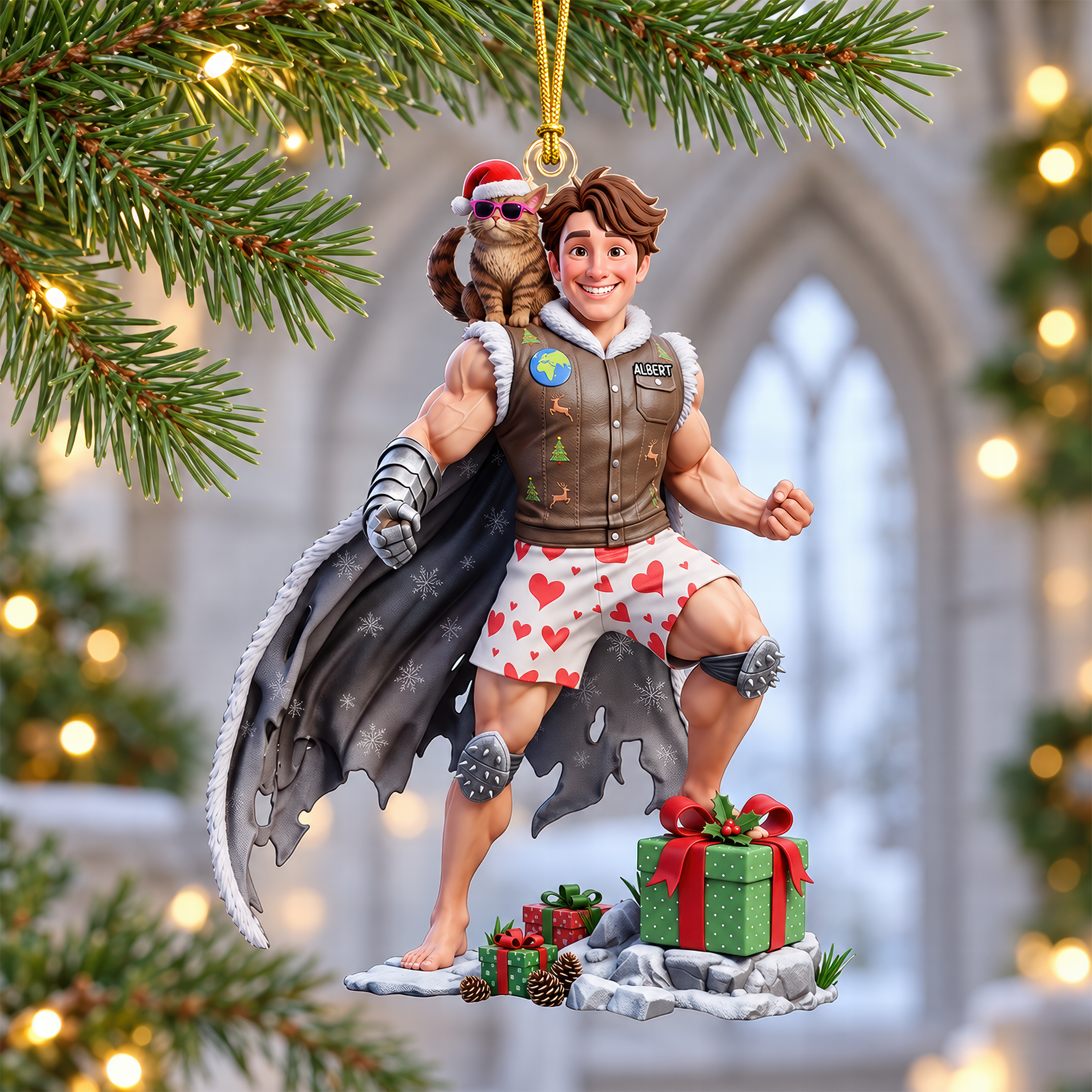 Funny Adventure Men With Cat Ornament - Personalized Gifts For Christmas Ornament 01HUQN300926-Homacus