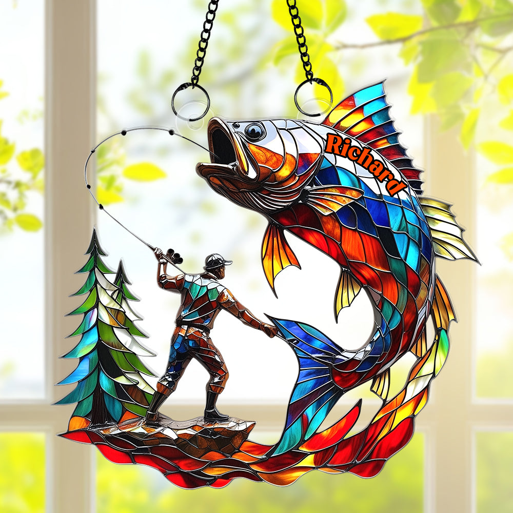 Fishing Scene Suncatcher Ornament - Personalized Gifts For Fishing Lovers 01tgqn020825-Homacus