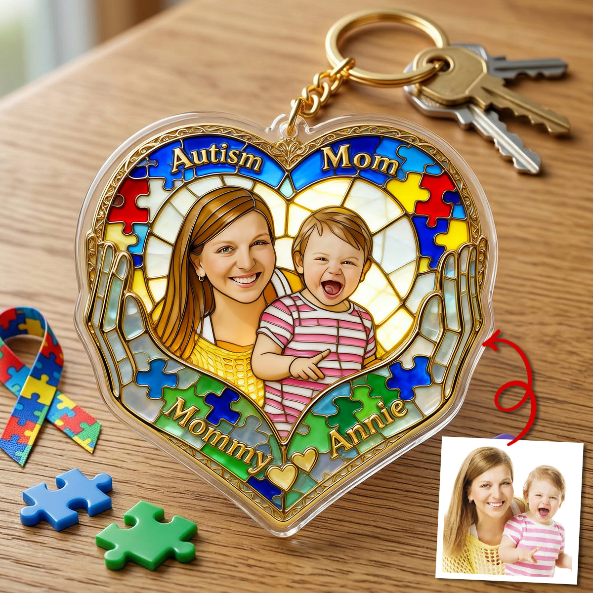 Custom Photo Loving Autism Mom Keychain, Personalized Gifts For Autism Mom 02QHTN010426-Homacus
