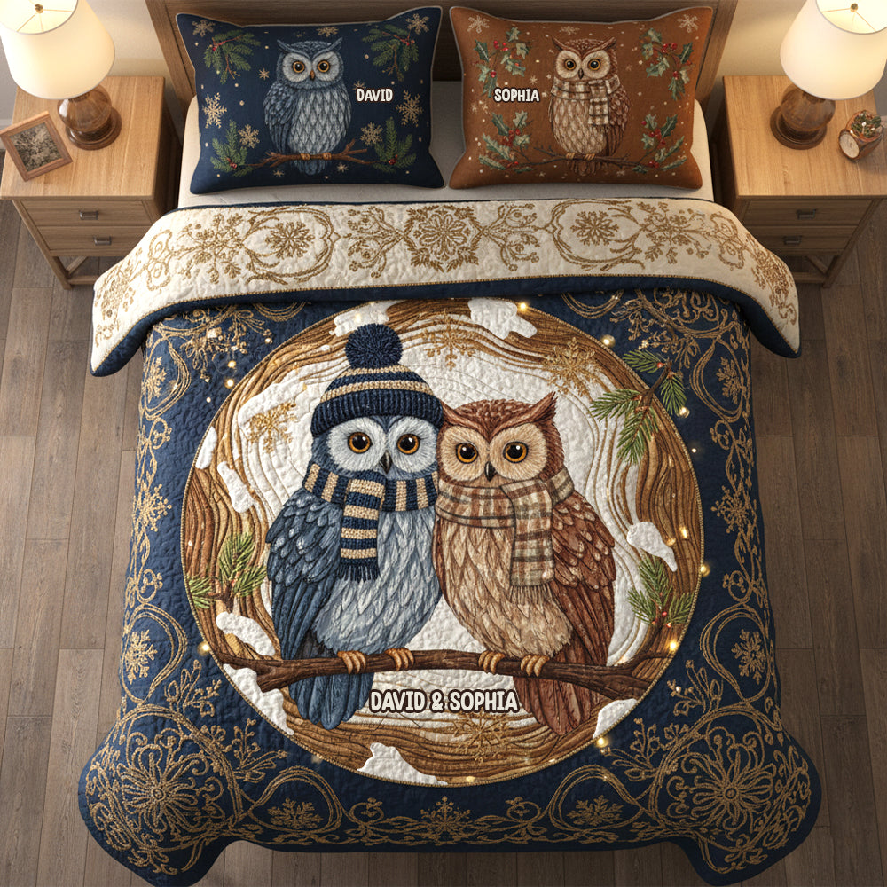 Owl Couple Personalized Christmas For Couple Quilt Bedding Set 02hytn211025-Homacus