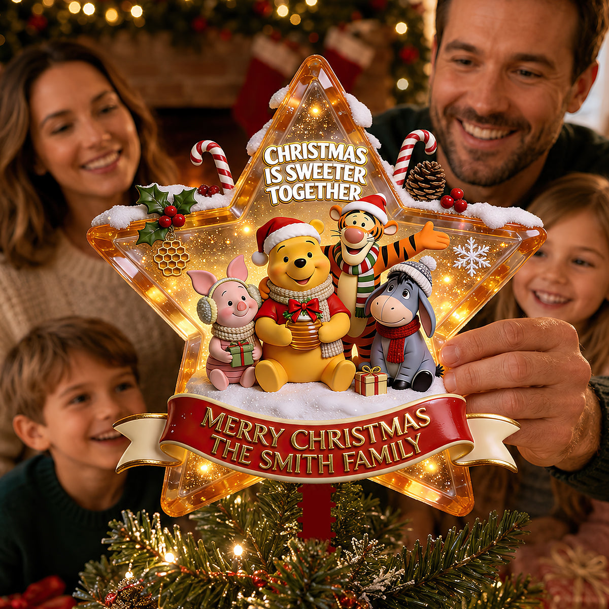 Christmas Is Sweeter Together Tree Topper - Personalized Christmas Gifts For Family 06pgdt050826-Homacus