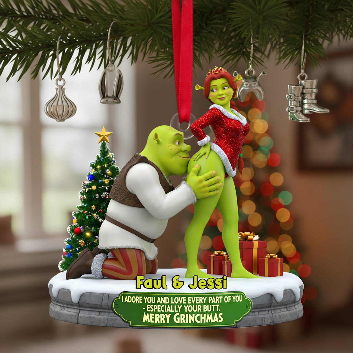 Cheeky Kisses Couple Ornament - Personalized Christmas Gifts For Couple 04OHLU120925-Homacus