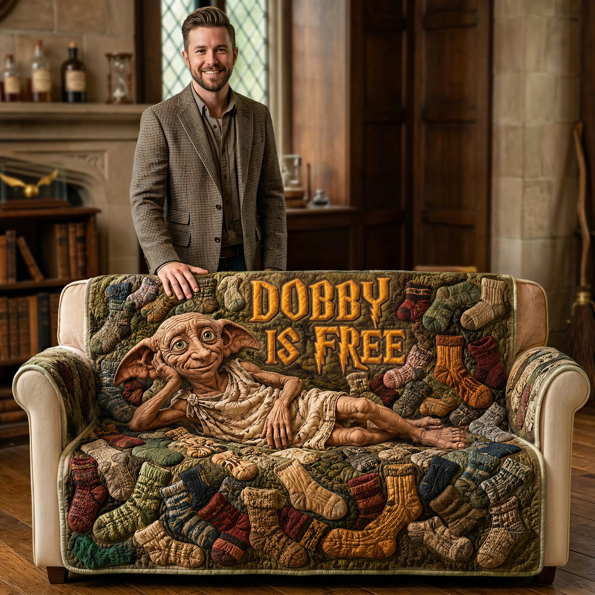 Chill Resting Elf Quilted Sofa Cover, Personalized Gifts 02qhta090726-Homacus