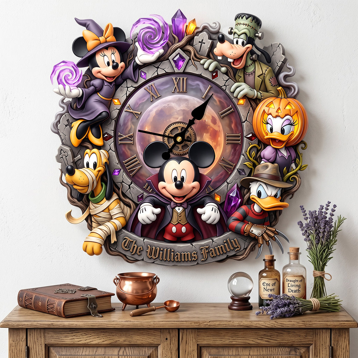 Spooky Family Acrylic Hanging Wall Clock - Personalized Gifts For Halloween 01patn070826-Homacus