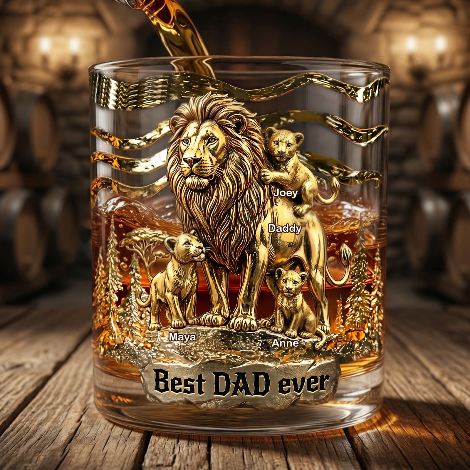 Lion Dad And Kids - Best Dad Ever Drinking Glass - Personalized Gifts For Dads 05tglu010526-Homacus