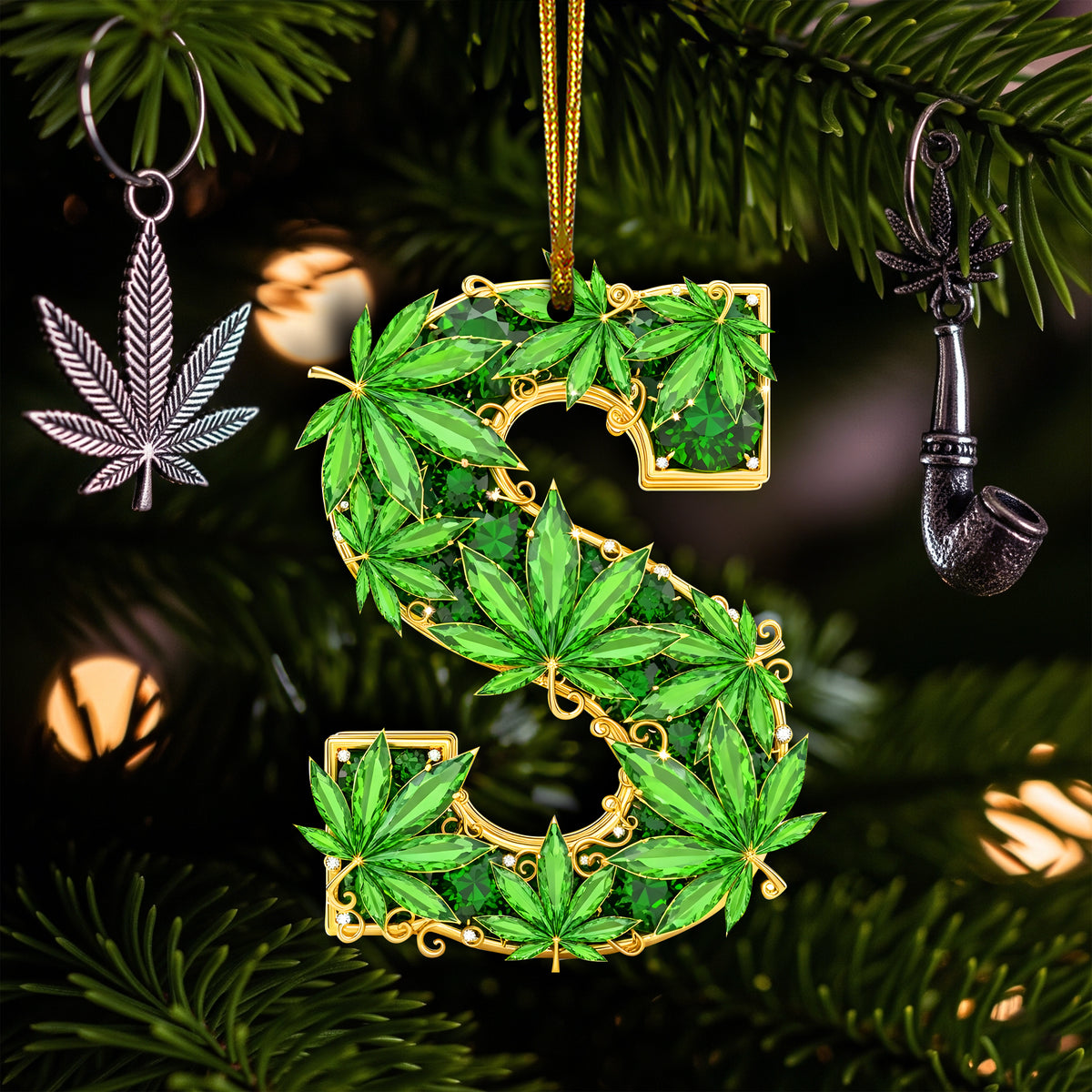 Crystal Leaf Initial Ornament - Christmas Gifts For Stoners 05TOLU270825-Homacus