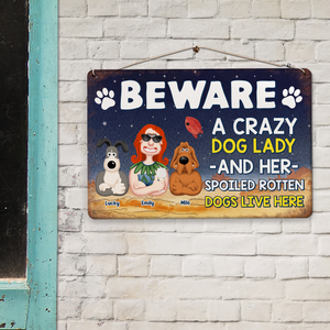 Personalized Gifts For Dog Mom Metal Sign Beware Crazy Dogs 02xqpu210125pa-Homacus