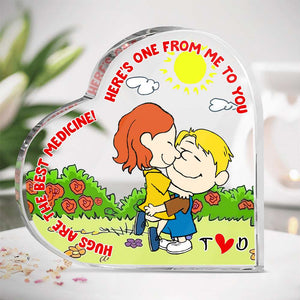 Personalized Gifts For Couple Heart Shaped Acrylic Plaque, Hugs Are The Best Medicine 01TGLU041224HG-Homacus