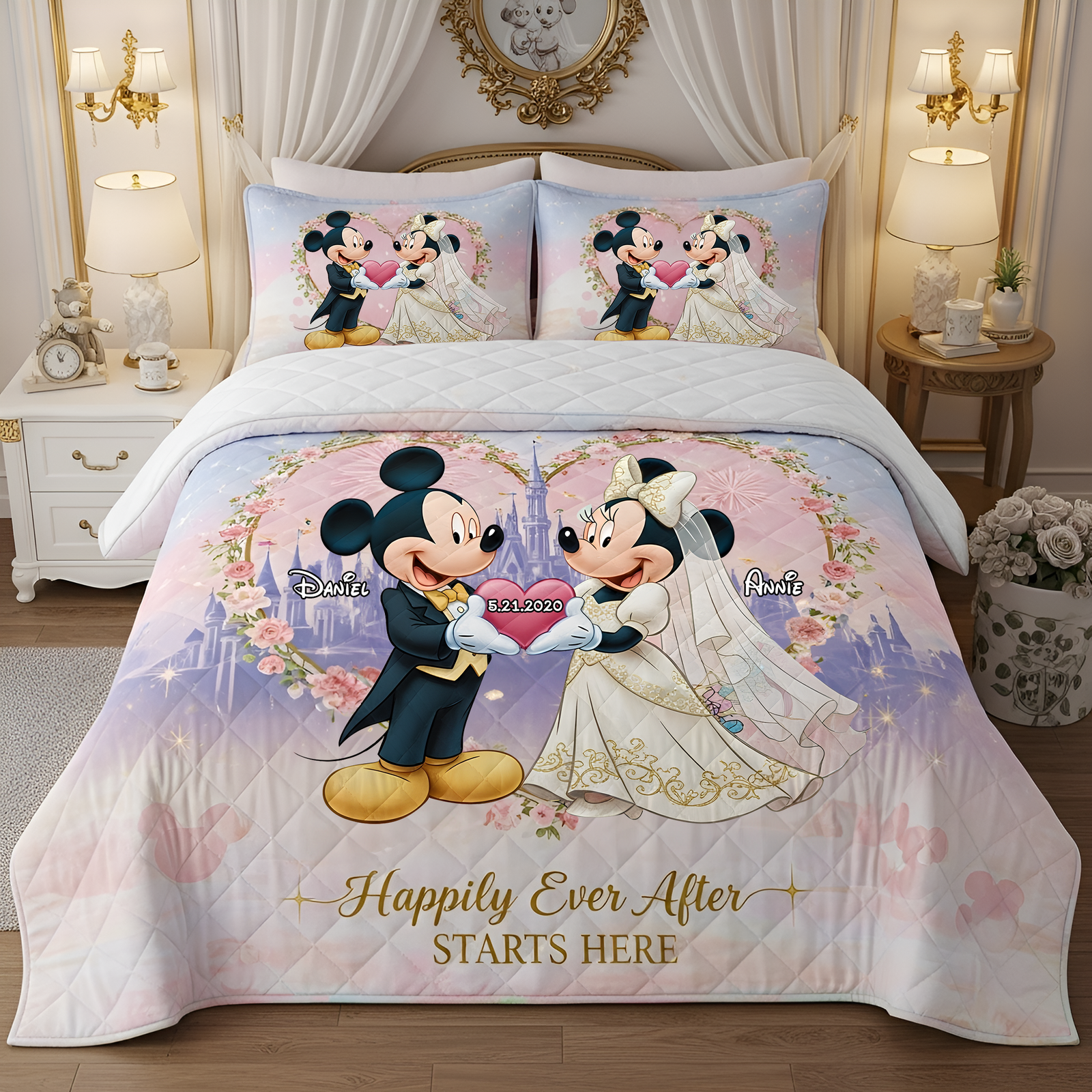 Happily Ever After Couple Quilt Bed Set - Personalized Anniversary Gifts For Couple 01TOLU090725-Homacus