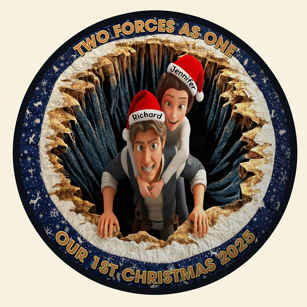 Two Forces, One Christmas Quilted Round Mat Personalized Gifts For Couple 05TGQN081025-Homacus