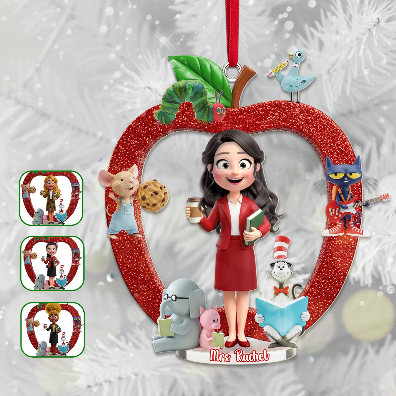 Teacher Apple Ornament - Personalized Gifts For Teacher Christmas Ornament 03NAMG061025-Homacus