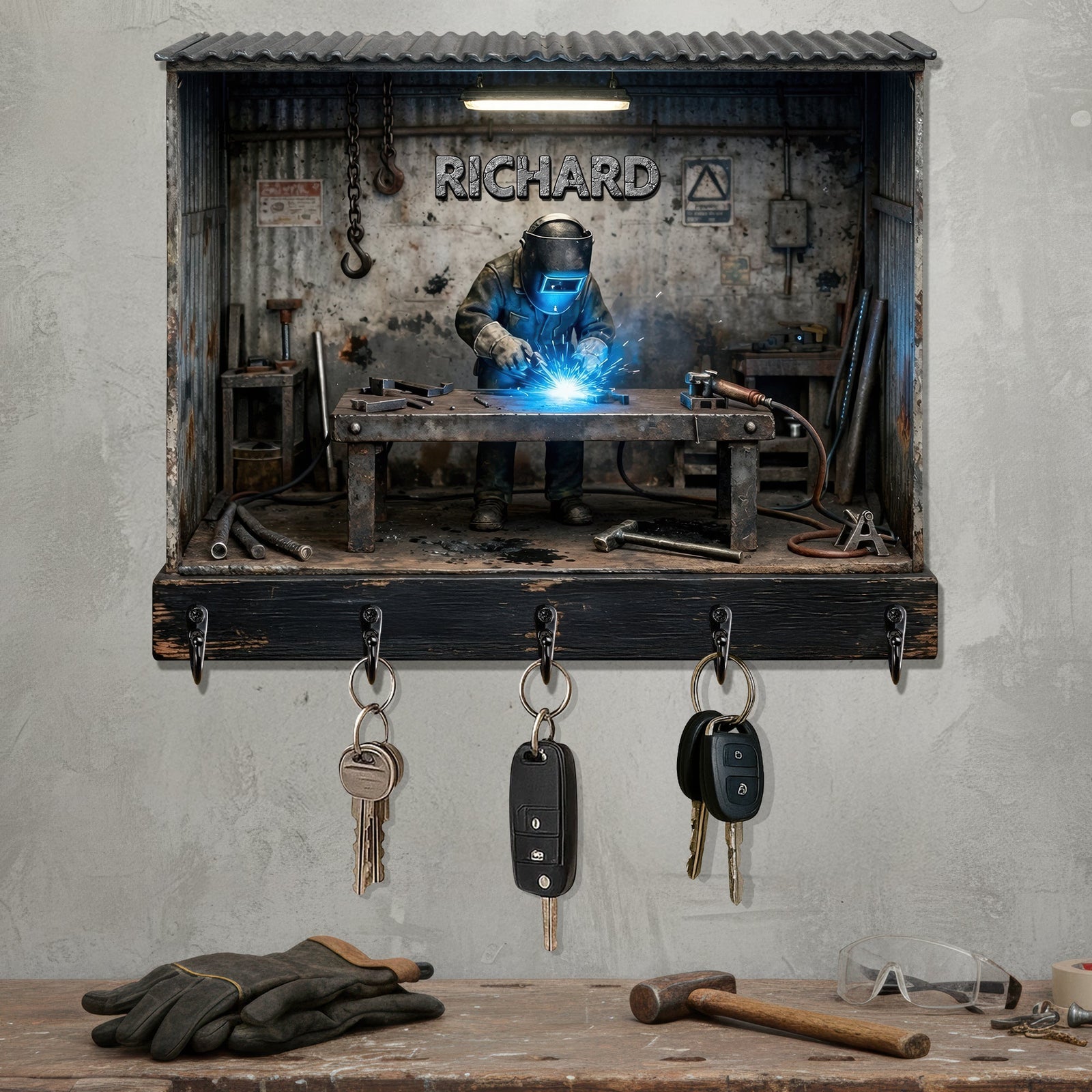 Welder Garage Wood Key Hanger – Personalized Gifts For Welder 02toqn191225-Homacus