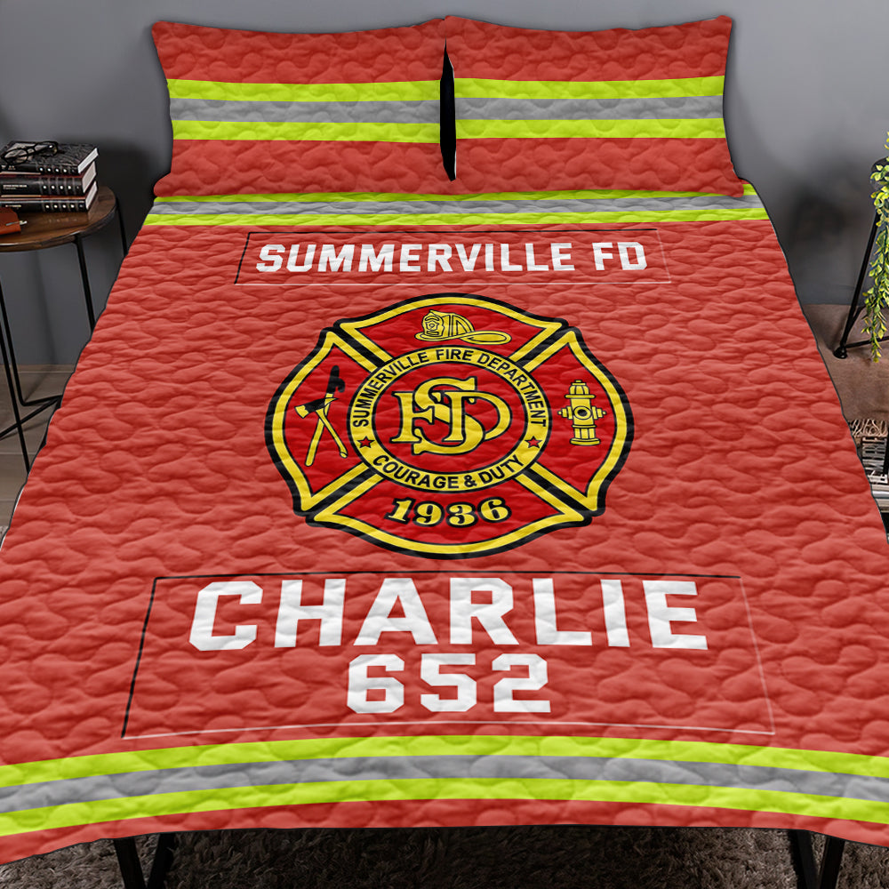 Fire Department Quilt Bedding Set- Custom Fire Station Logo Gifts For Firefighter With Name, Number Tag 03qhqn080125-Homacus