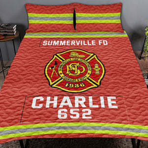 Fire Department Quilt Bedding Set- Custom Fire Station Logo Gifts For Firefighter With Name, Number Tag 03qhqn080125-Homacus