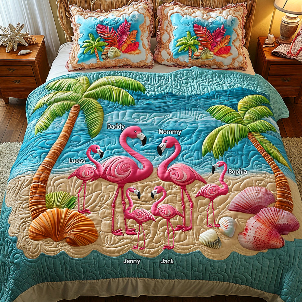 Personalized Gifts For Family Flamingo & Beach Quilt Bedding Set 06tgtn140425-Homacus