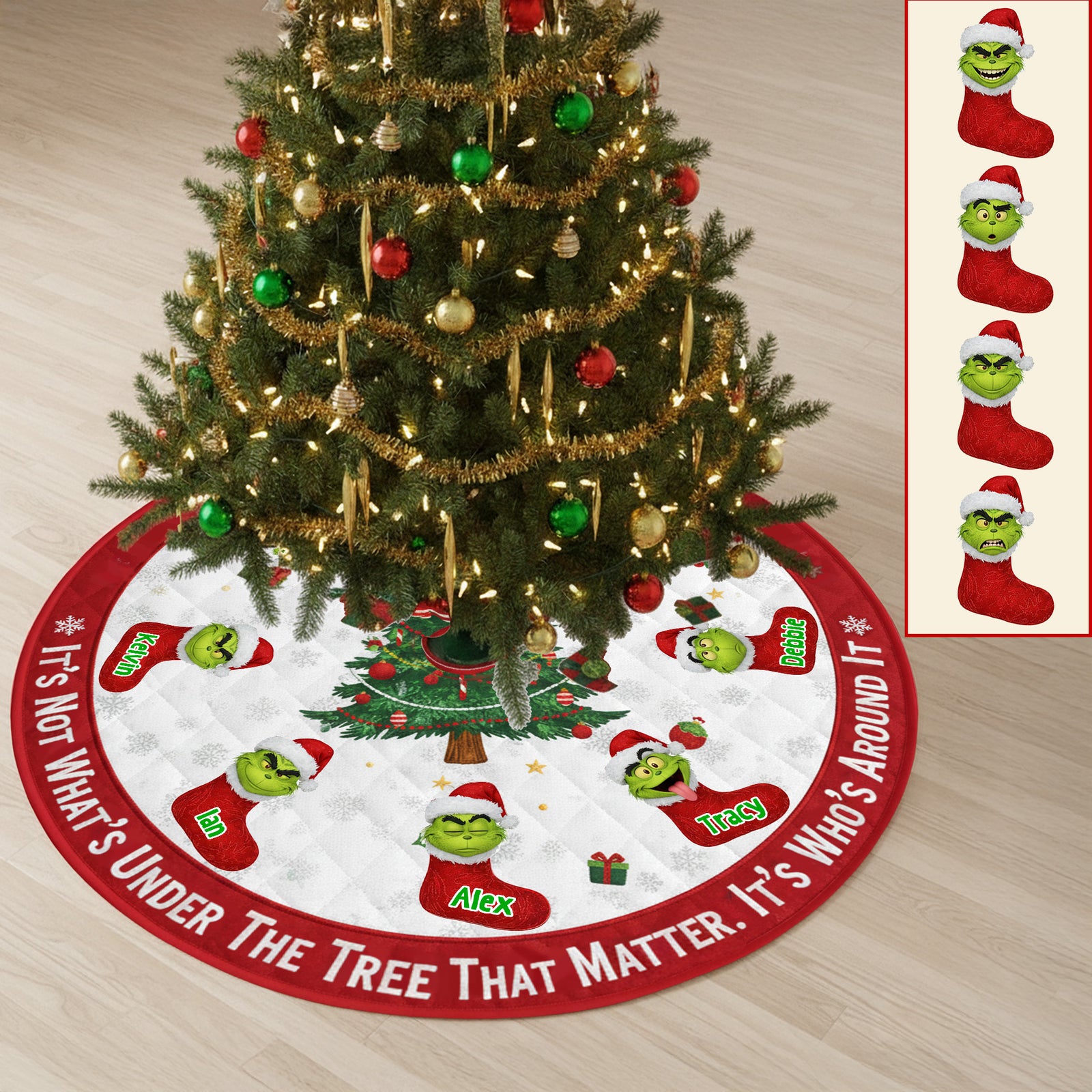 Green Monster Stocking Family Tree Skirts - Personalized Gift For Family Christmas Tree Skirt 04NAMG240925-Homacus