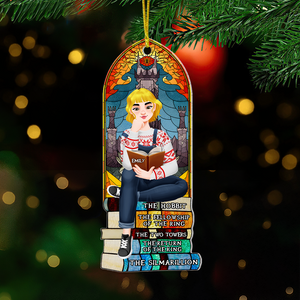 Personalized Christmas Gifts For Book Lovers Ornament 03hupu160924pa A Girl Sitting On Stack Of Books Reading-Homacus