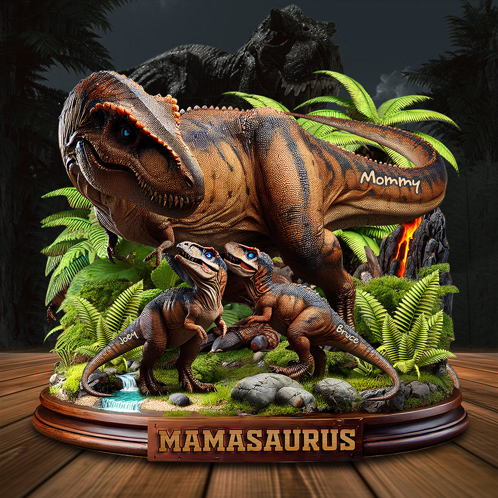 Dinosaur Mom Wood Sign - Personalized Gifts For Mother 01QHLU010425-Homacus