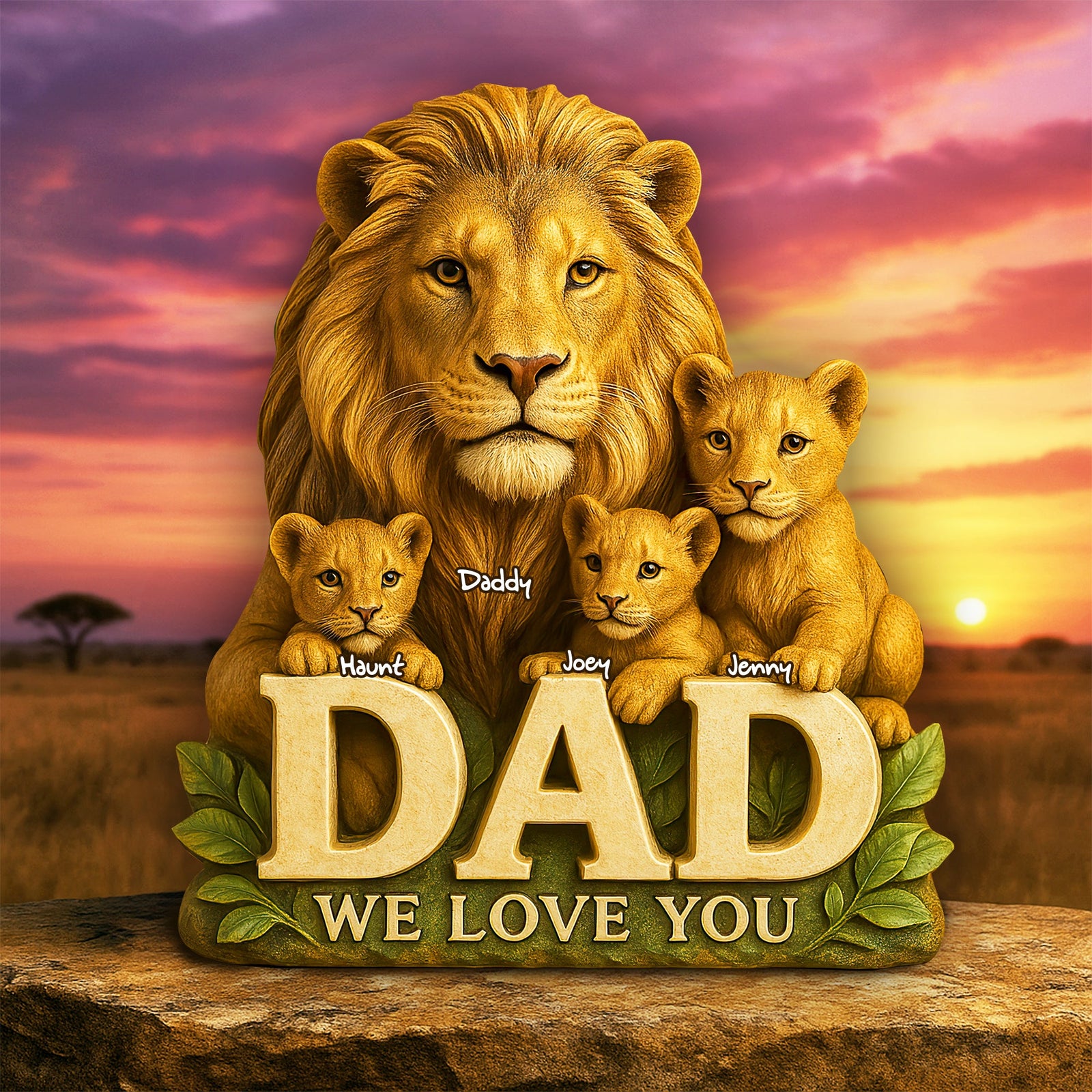 Lion Dad & Little Cubs Acrylic Plaque - Personalized Gifts For Father 01HULU100525-Homacus