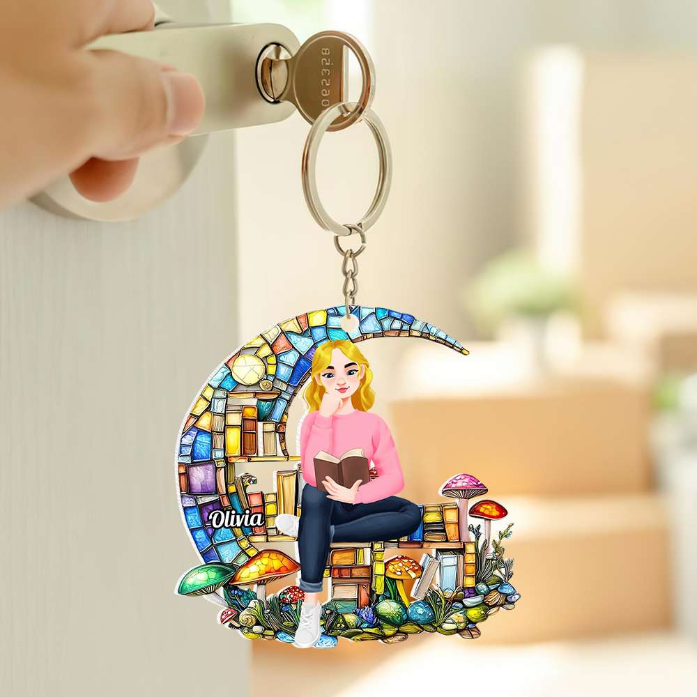 Personalized Gifts For Book Lover Keychain Girl Reading Book 01XQDT030125PA-Homacus