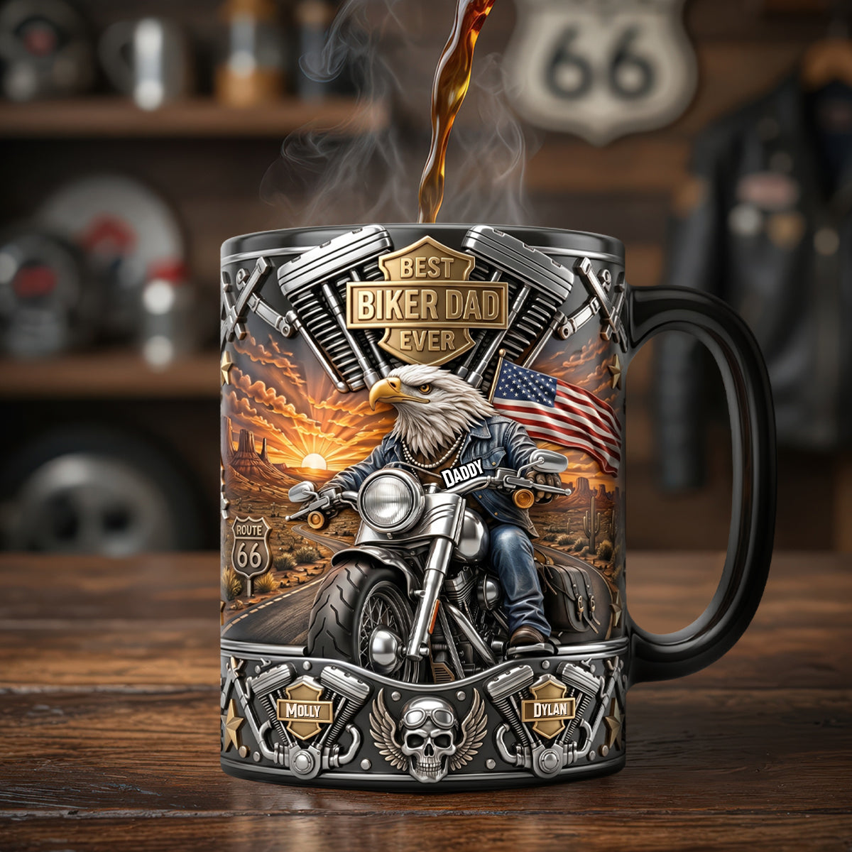 Bald Eagle Dad On Motorcycle Magic Mug, Personalized Gifts For Dads 04QHDH140526-Homacus