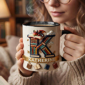 Vintage Book Dragon Alphabet Initial Letter Accent Mug, Personalized Gifts For Book Lovers 02qhdt231225-Homacus