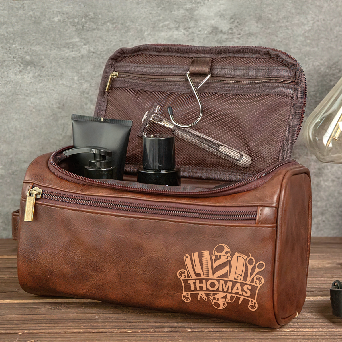 Personalized Gifts For Barber Leather Toiletry Bag 01hupu070325-Homacus