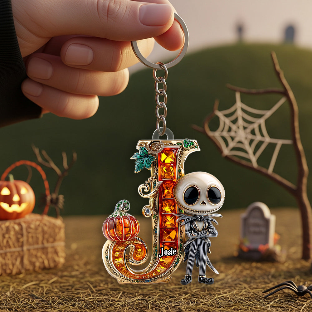 Alphabet Gemstones Pumpkin Halloween Keychain Personalized Gifts For Fans 04TGDT230825-Homacus