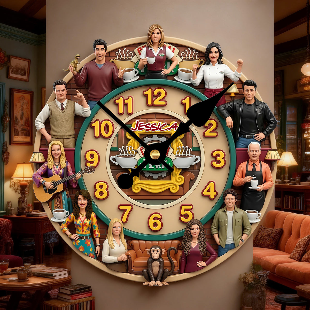 Retro Coffee Shop Squad Wall Clock - Personalized Gifts For Sitcom Lover Wall Clock 02NAMG140326-Homacus