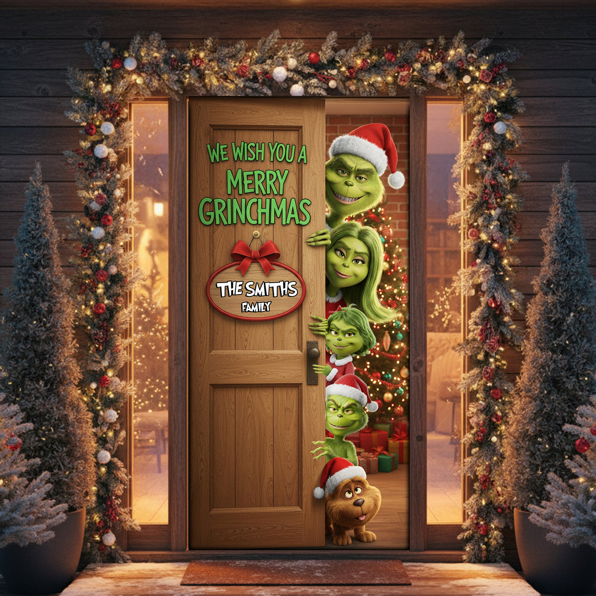 Family Green Monster Door Cover - Personalized Gifts For Family Christmas Door Cover 06KILU031125-Homacus