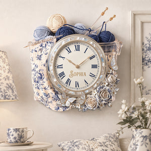 Toile De Jouy Floral Knitting Hanging Wall Clock - Personalized Gifts For Knitting Lovers 07palu080826
