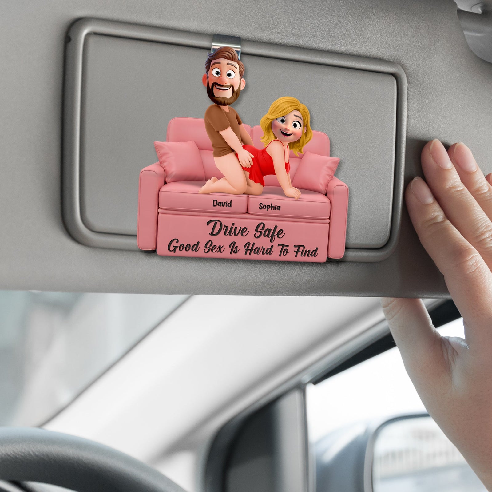 Playful Couple Acrylic Car Visor Clip - Personalized Gifts For Couple 03naqn150126-Homacus